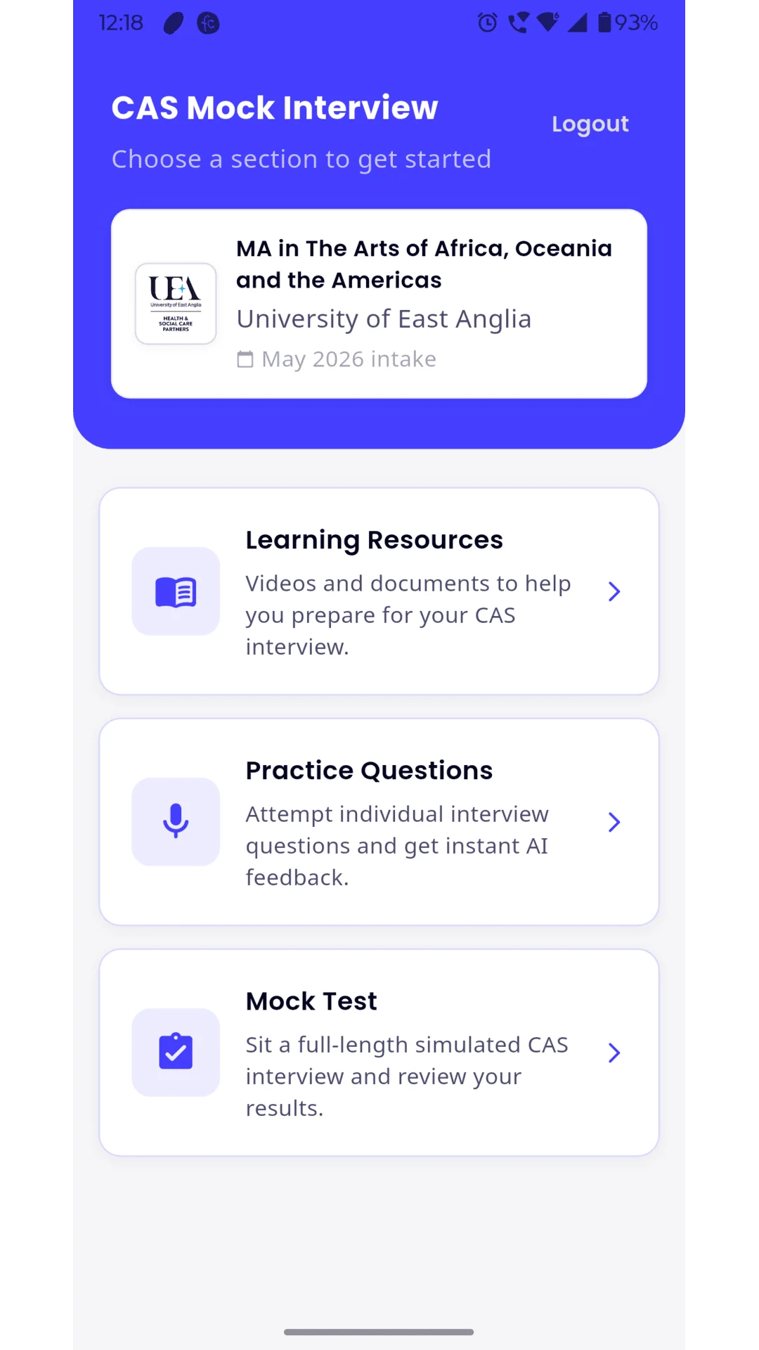 CAS Mock Interview screenshot