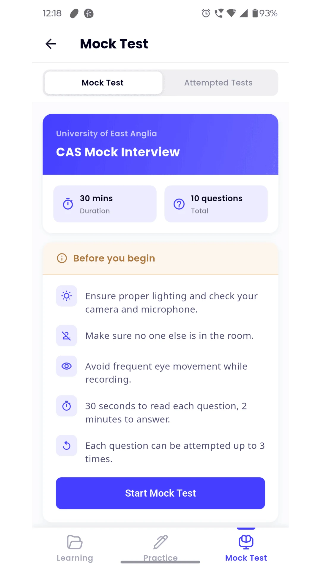 CAS Mock Interview screenshot